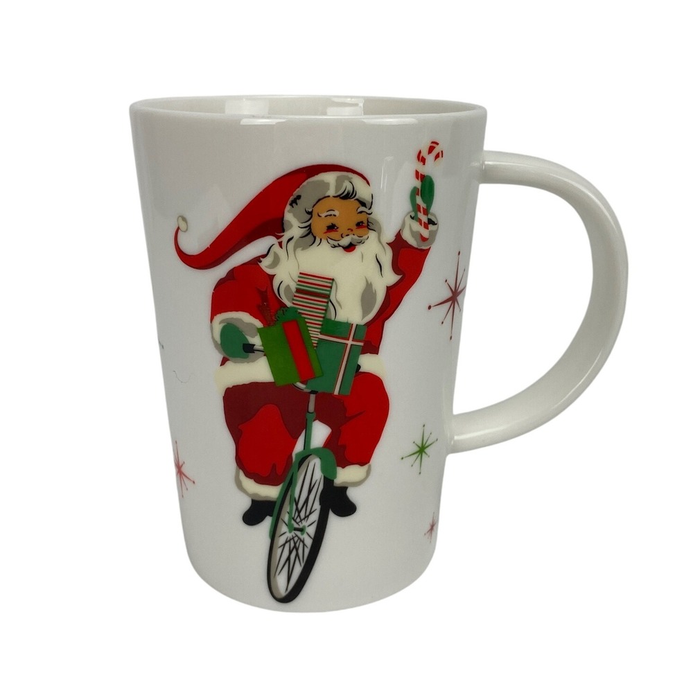 TAG Christmas Vintage Santa Bicycle Unicycle Coffee Cup Mug Holiday Decor Gift